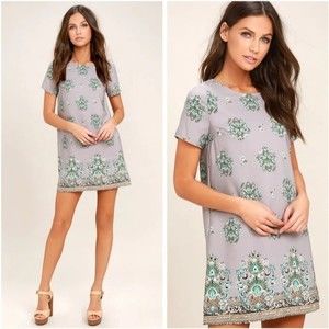 Lulus Dandy Lion Paisley Pattern Lilac Purple Shift Dress Small